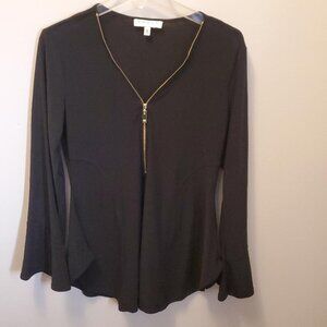 Women's CHAUS New York Blouse Size M, Black, Long Flared Sleeve, Zip yoke Ex Con
